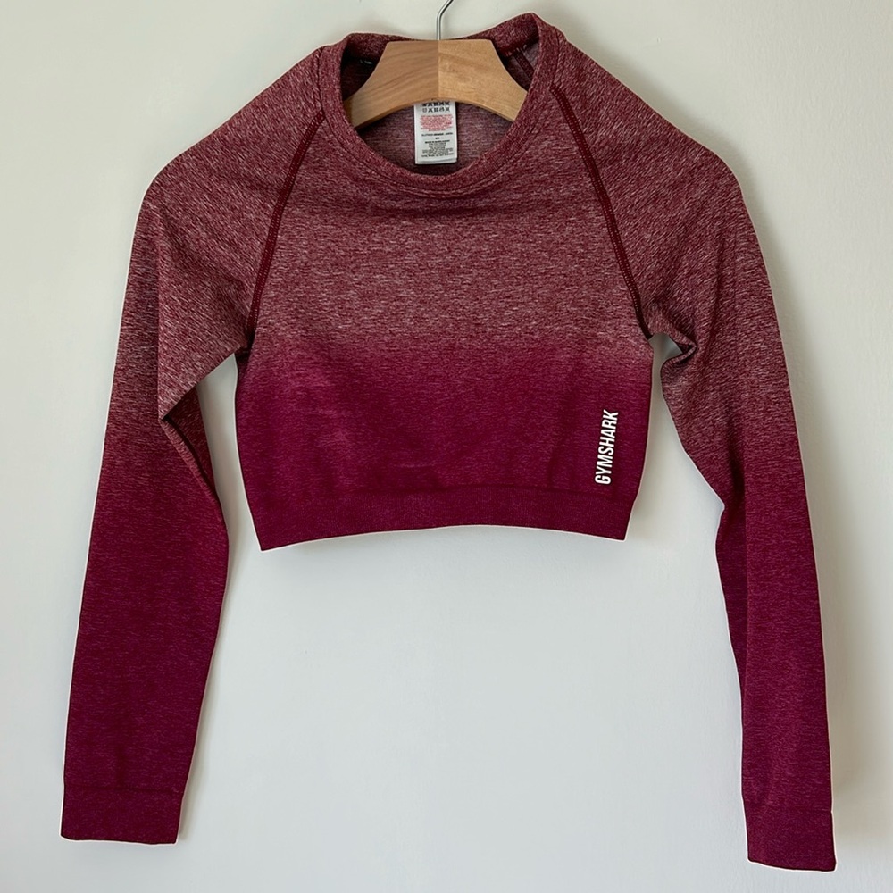 Gymshark Adapt Seamless Crop Top (Size M) Burgundy Ombré Long Sleeve Active